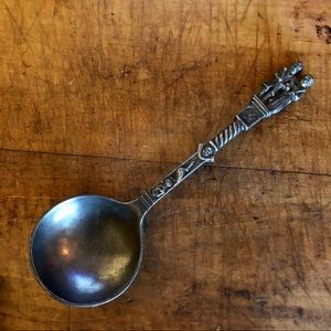 Vintage Dutch wedding commemorative spoon, pewter
